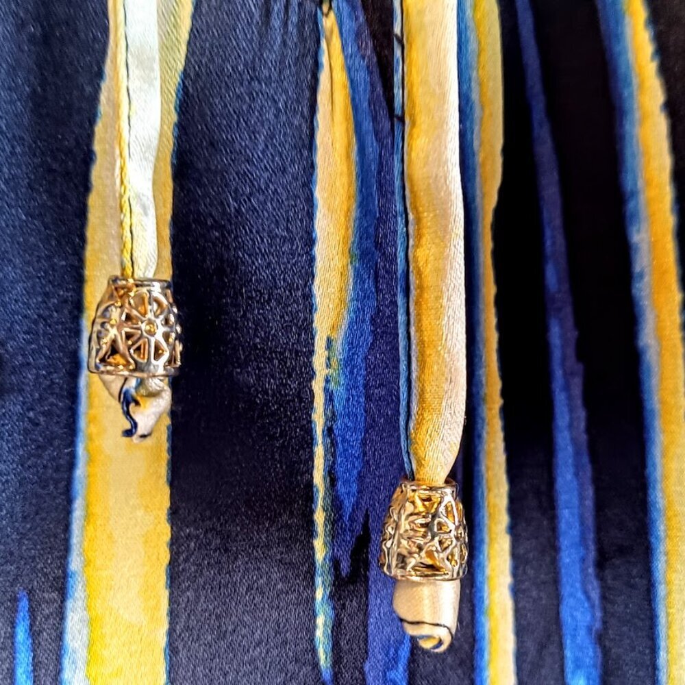 Cache Blue Yellow Abstract Print Silk Tunic Top - image 3